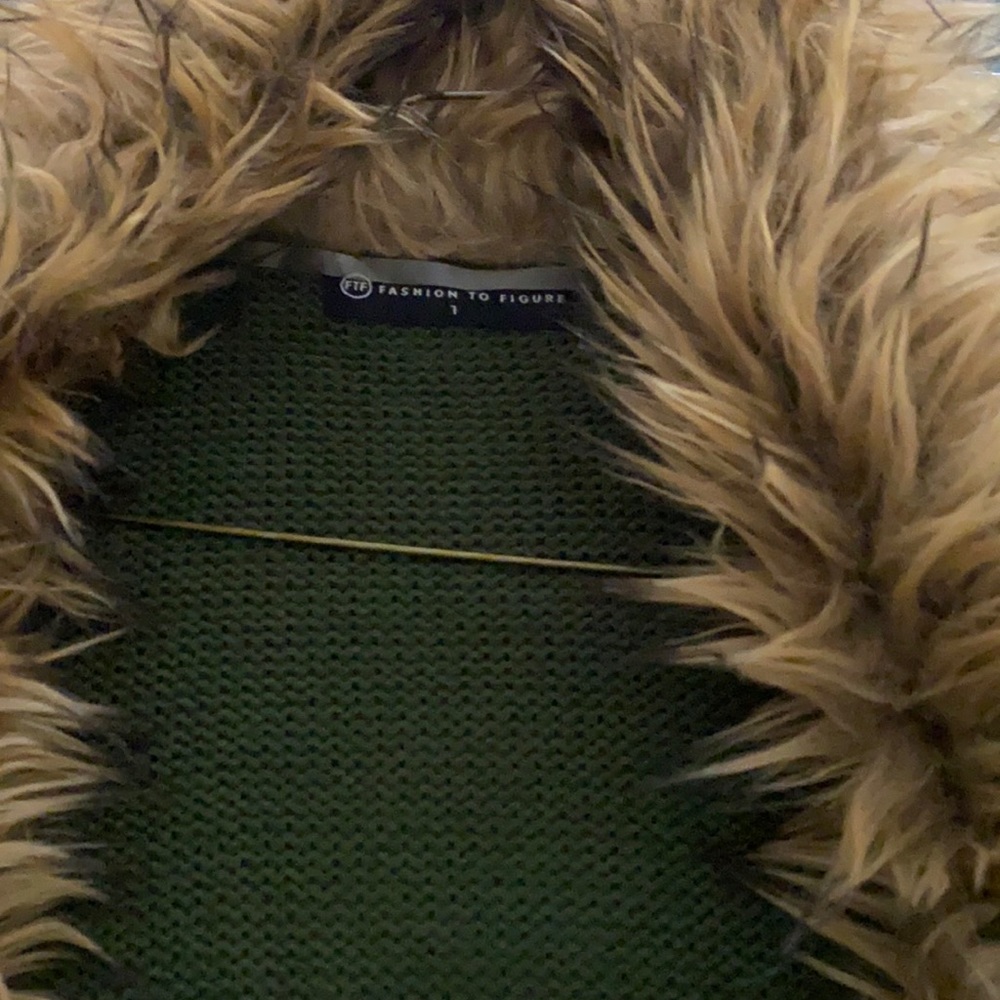 Dark forest green cardigan with fur